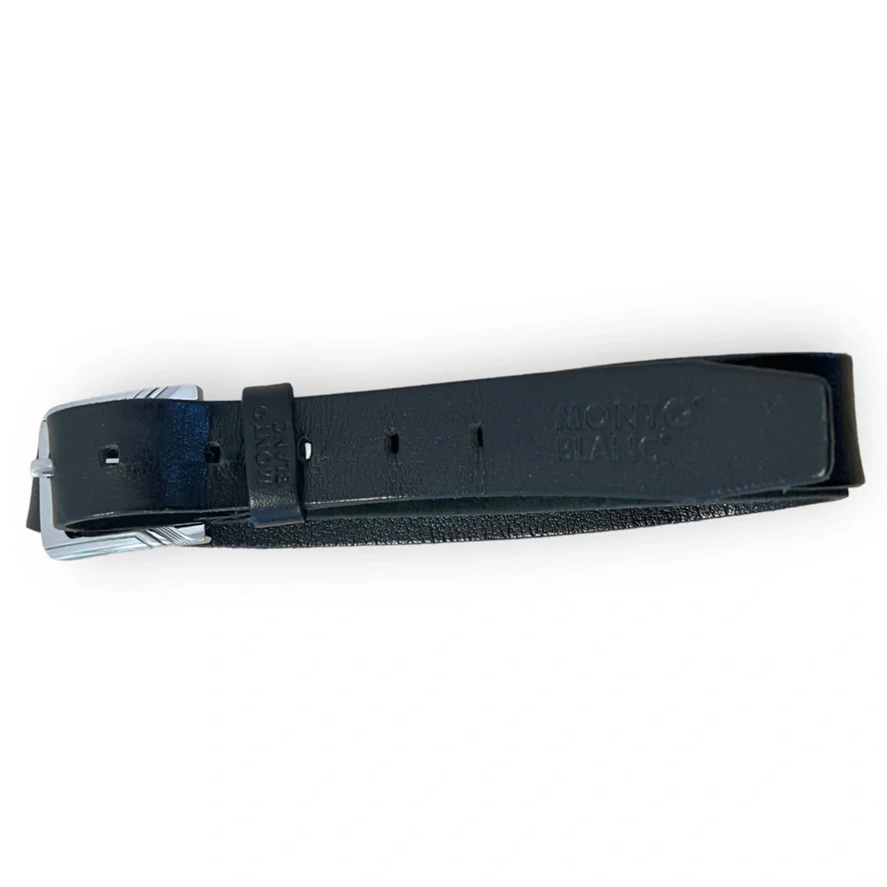 MONT BLANC ; Black Leather Silver Buckle Belt Size 54 ;